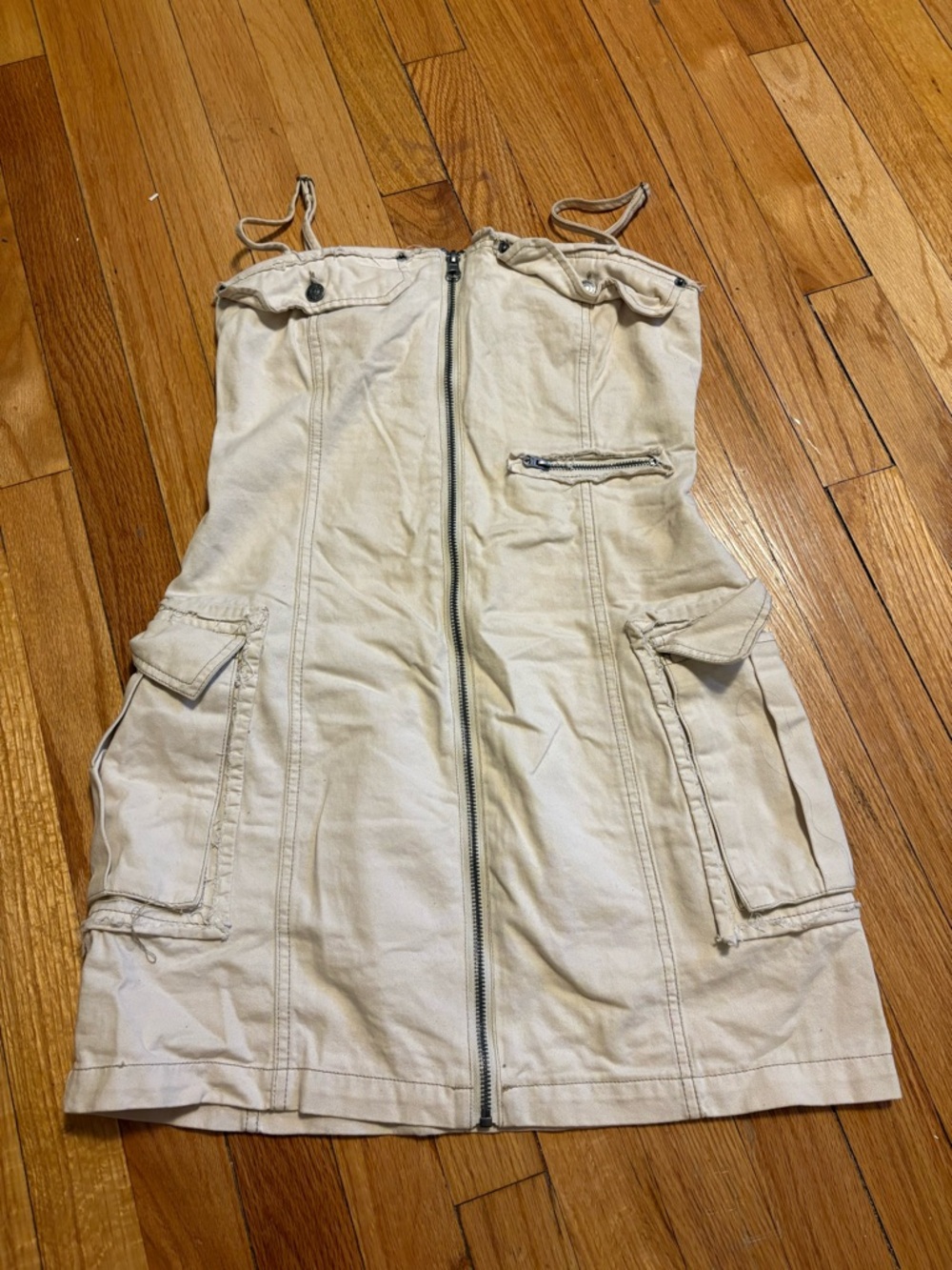 Forever 21 Beige Zip-Front Dress with Smocked Back